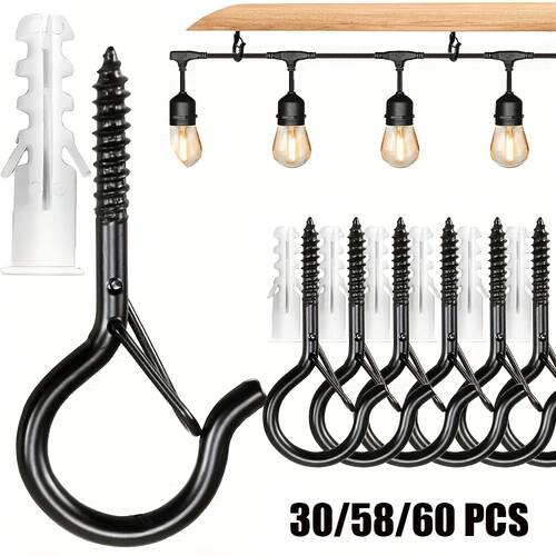 q shaped hook for hanging christmas wreath rust proof multi functional ceiling hook set 30 58 60pcs suitable for hanging outdoor halloween lights plants flower basket wind chime winter decor black