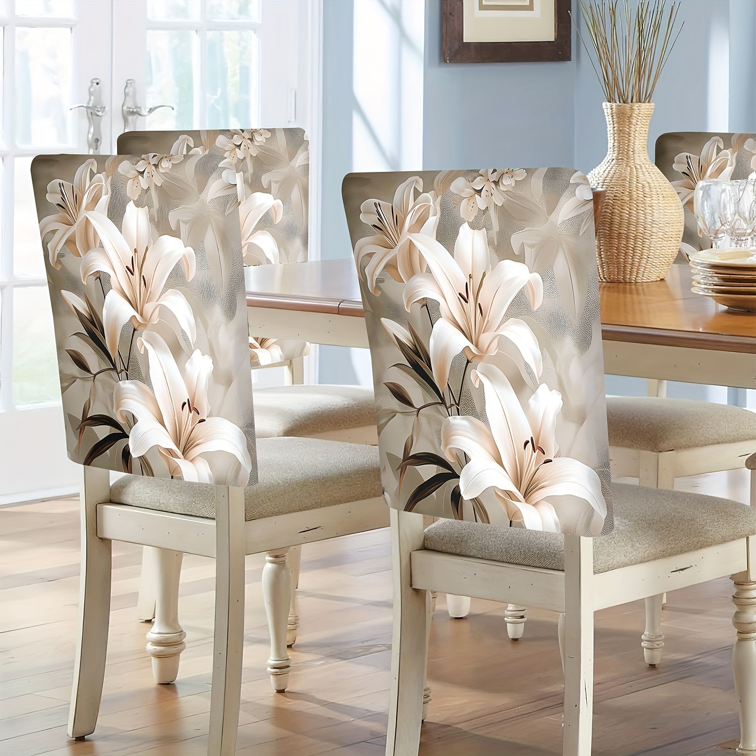 

Elegant Lily Print Chair Back Covers: 4/6 Pieces - , Machine Washable, Short Fleece, , Viscose Cover Material, Suitable For Home, Hotel, , And Festival Decorations