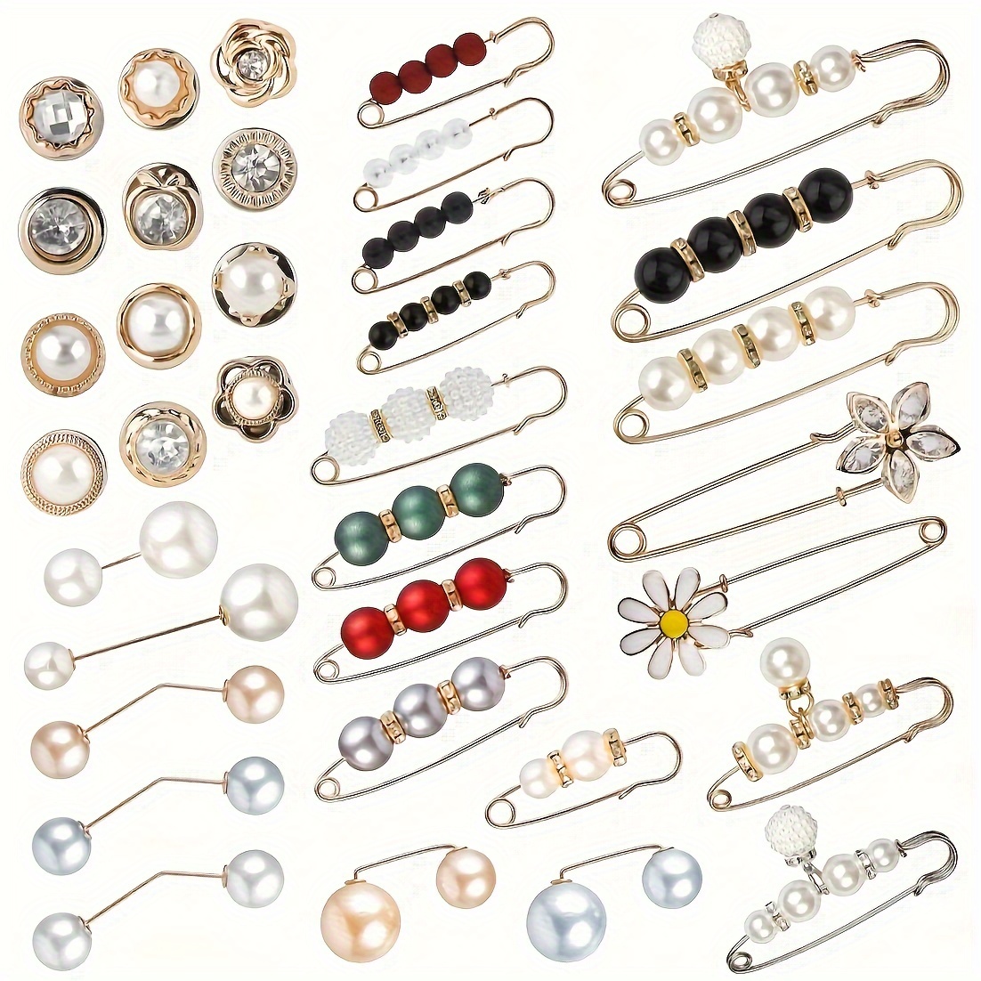 Image of 35/69pcs Women's Brooch Set, Fashionable Large Pin For Blouses, Sweaters, Shawls, Hats, Pants Waist Cinching, Decorative Accessories