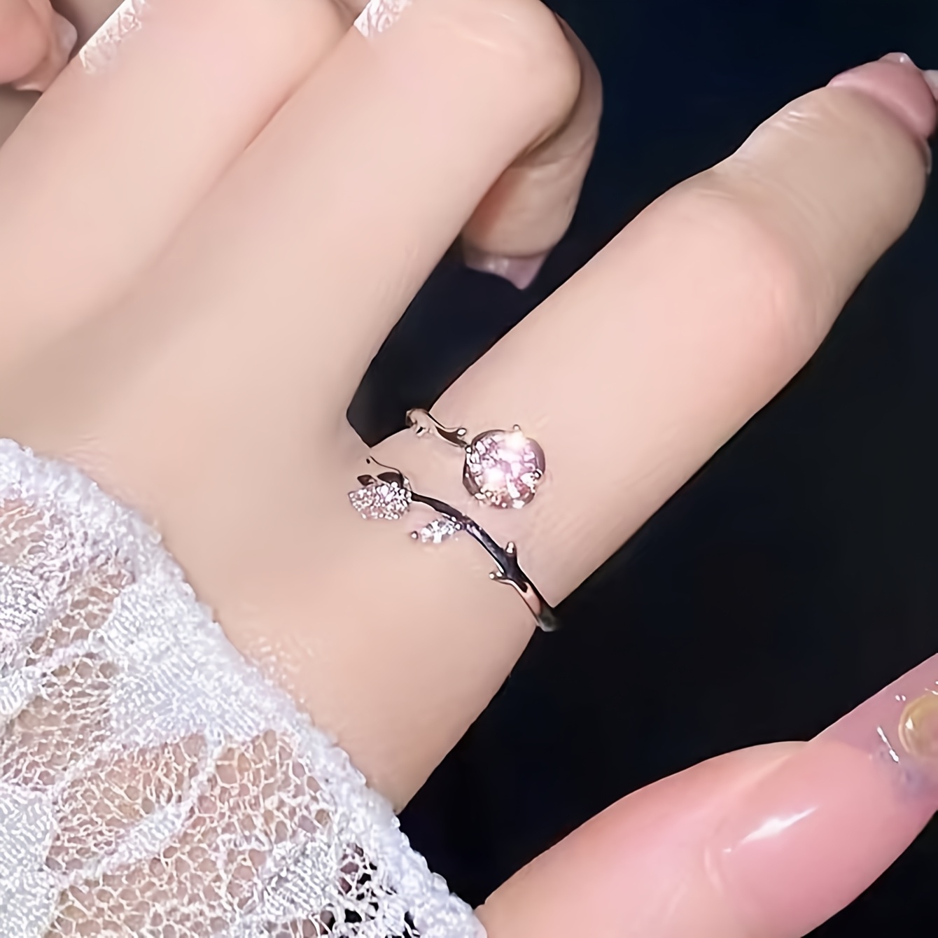 Adjustable Dainty 5a Pink 5a Zirconia For Women - Boho Fairycore Jewelry With , Stackable Alloy Ring For Casual Attire & Special Occasions