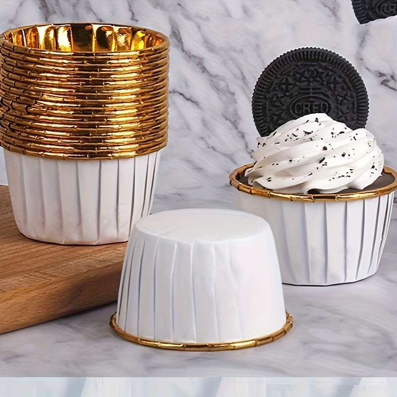 

50pcs, Golden Foil Muffin Cups, Disposable Cupcake Cups, Paper Cupcake Liners, Muffin Molds, Baking Tools, Kitchen Gadgets, Kitchen Accessories
