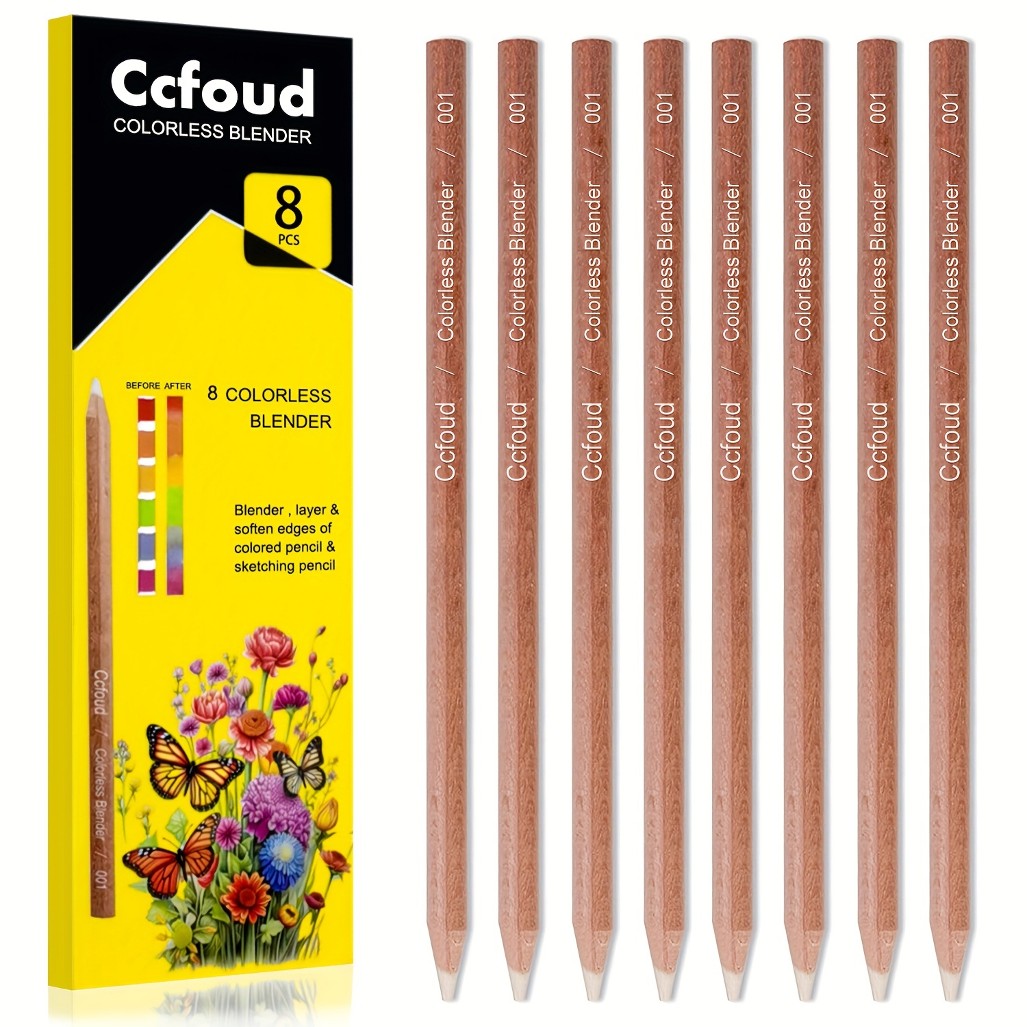 

precision Crafting" Ccfoud 8-piece Blending & Burnishing Pencil Set - Pre-sharpened, Wax-based For Soft Edges, Ideal For Colored Pencils - Art Supplies For Beginners