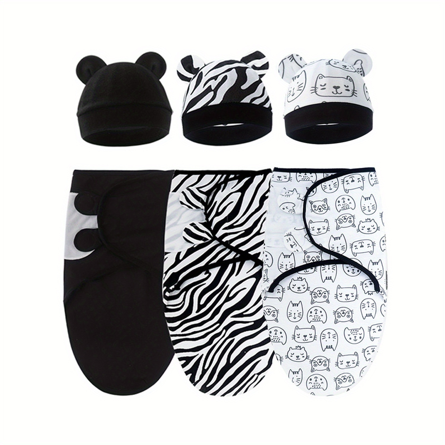 Set Of 3 Swaddle Blankets And Hats For Newborns (0 To 3 Months), Designed To Against Reflex, Perfect For Baby Boys And Girls, An Gift For New Parents