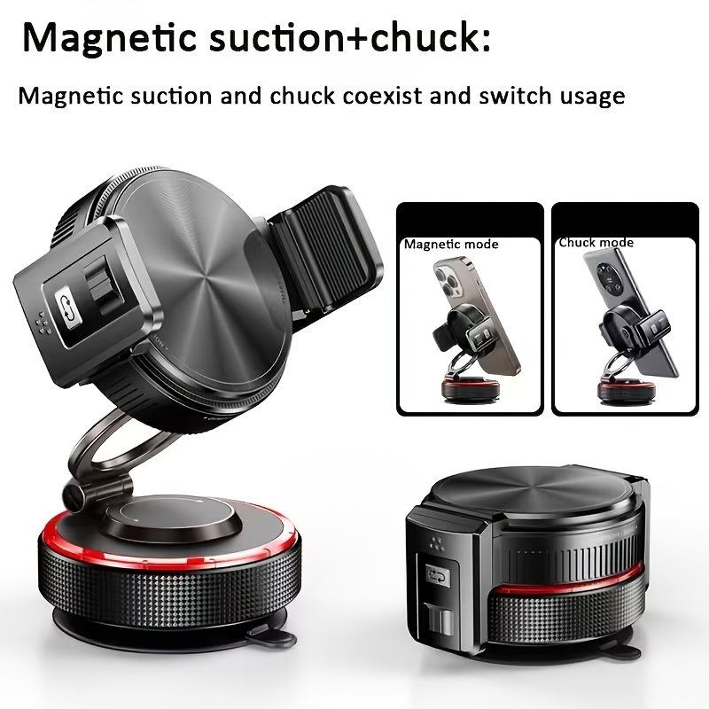 TEMU Magnetic Car Phone Holder With Dashboard Suction Cup Mount & Rotatable Clip-on Bracket - Dual-use Dashboard/dashboard Or Suitable For, Tablets,