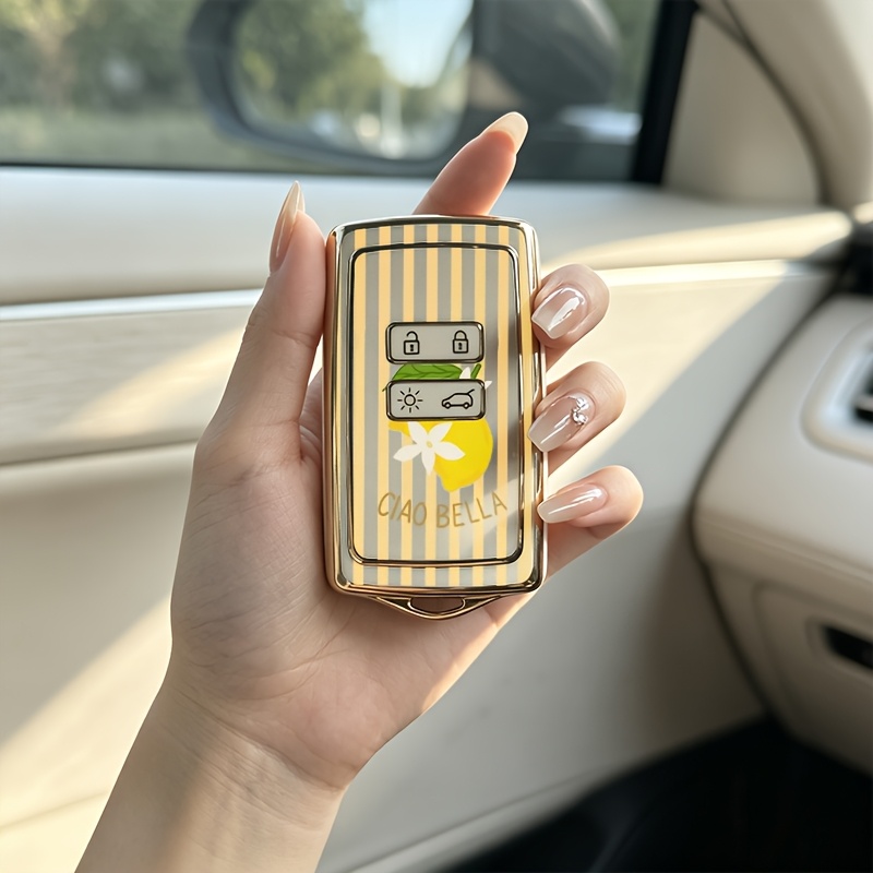 TEMU Lemon Stripes -key For Renault Key Cover Is Suitable For Models Such As , , Espace, Trafic, Austral, , , Etc. It Features A High-end