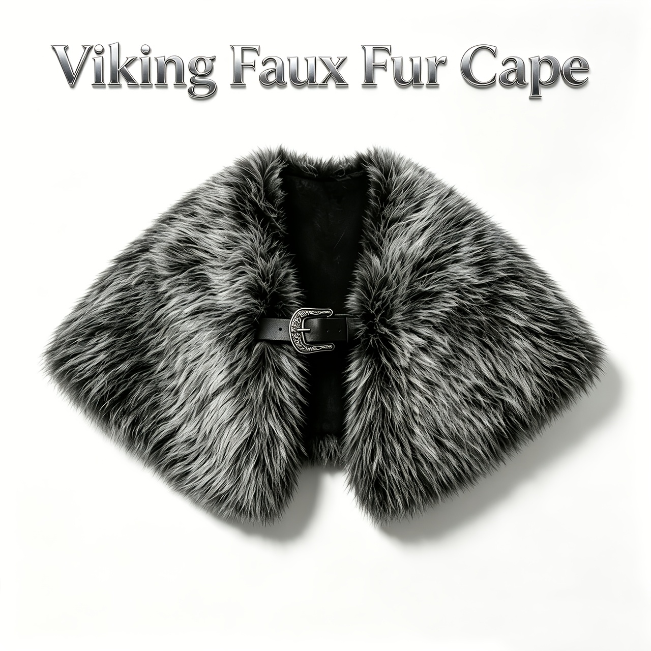 TEMU Viking Shoulder Shawl, Medieval Gothic Fluffy Cape, Vintage Carved Belt Design, Winter Warm Short Cape, Women's Halloween Renaissance Cosplay