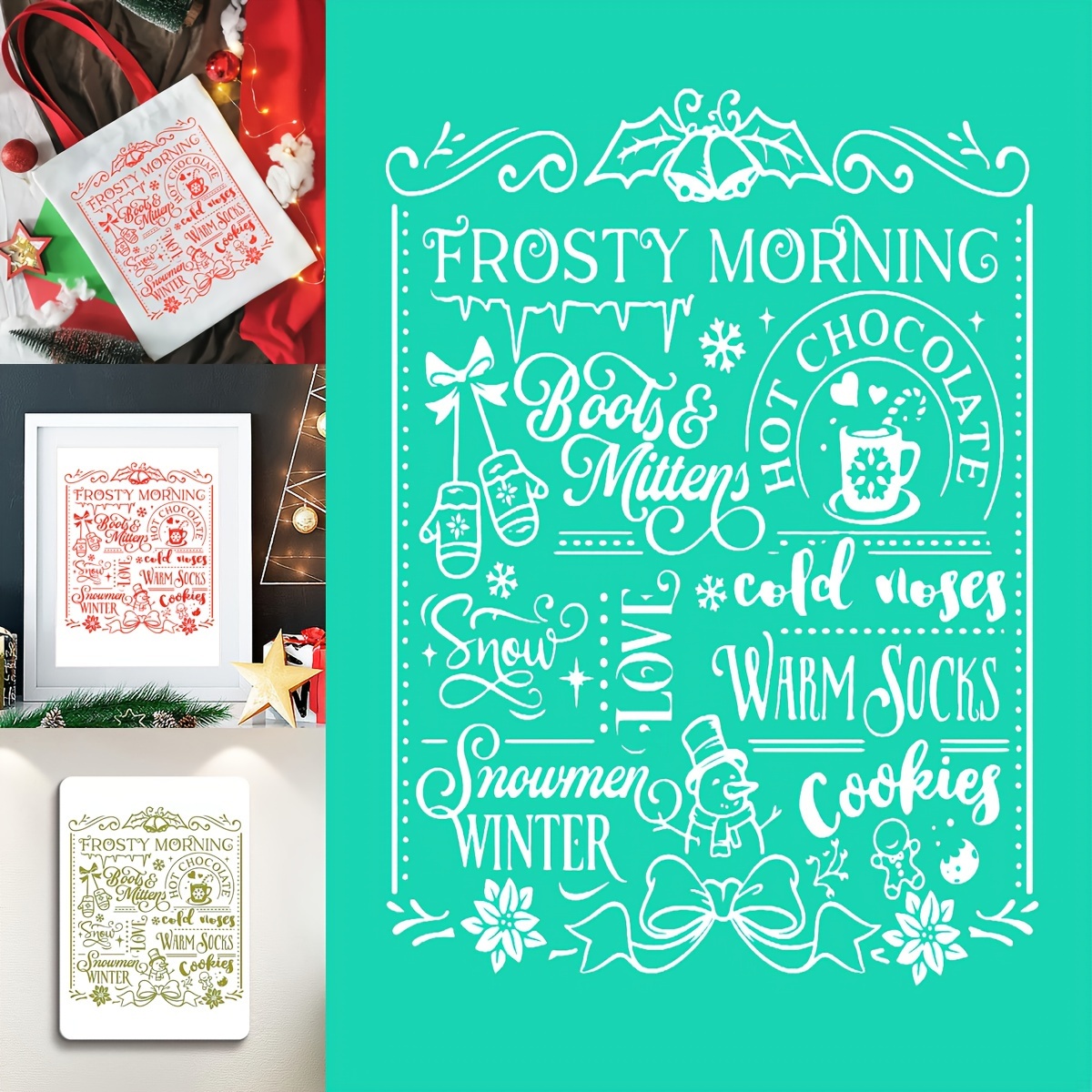 

Frosty Morning Christmas Silkscreen Stencil - Reusable Self-adhesive For Home Decor, Shopping Bags, Wood Frames, Fabric, Walls, Paper - Alinacutle