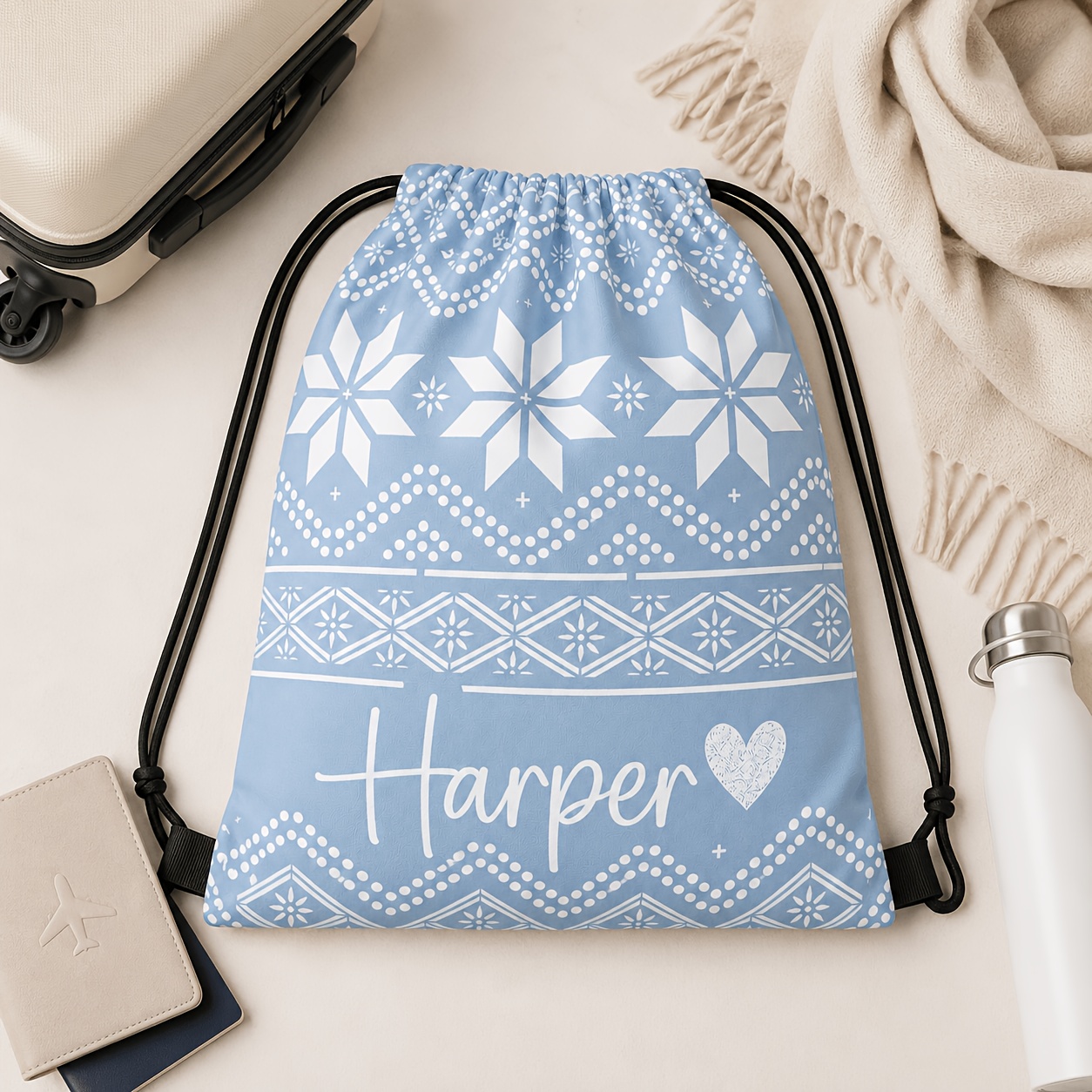TEMU Mochila con cordón y copo de nieve personalizable, para todas las fiestas, bolsas de regalo multicolor personalizadas con cierre de cordón, para