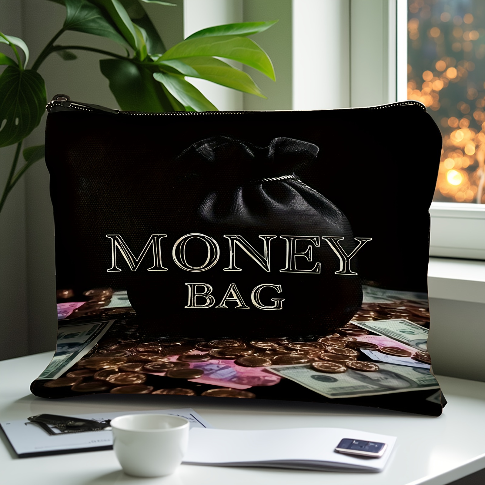 E-shop Geheimnisvolle schwarze Geldtasche mit Reißverschluss & Geldfach – Leichtes tragbares Bargeldbörse für Erwachsene, Unisex-Geschenk zu