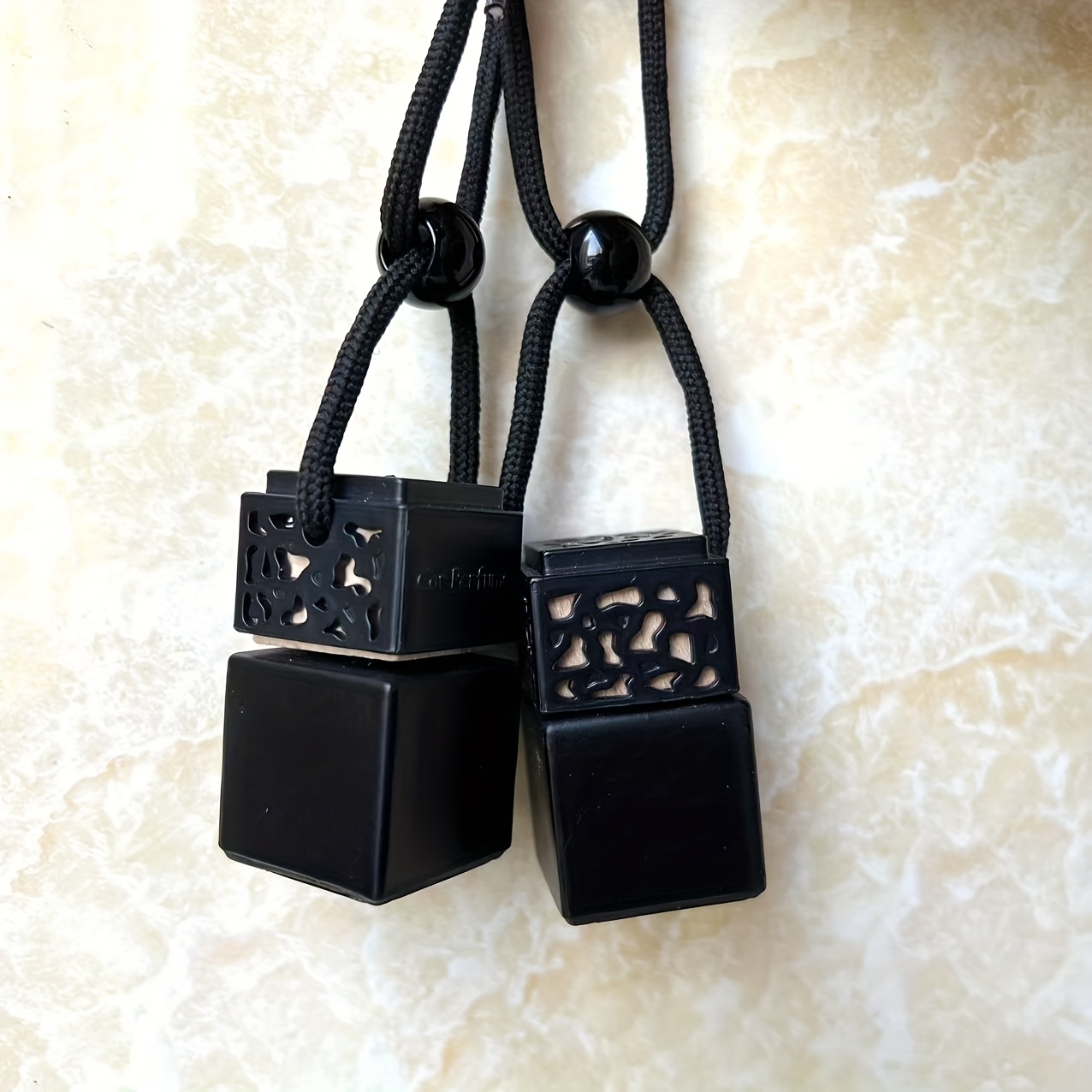 Image of 2 Vintage-style Black Glass Empty Perfume Bottles Of 8ml - Decorative Hanging Car Air Freshener Diffuser With String, Suitable For Essential Oils And Aromatherapy Fragrance Decoration, Without Battery