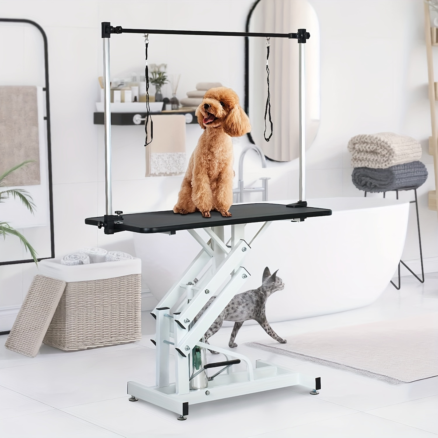 

Pet Dog Hydraulic Grooming Table Adjustable Height Trimming Drying Table With Arms, Noose For Small/medium/large Dogs, Cats, Maximum Capacity Up To 360lbs