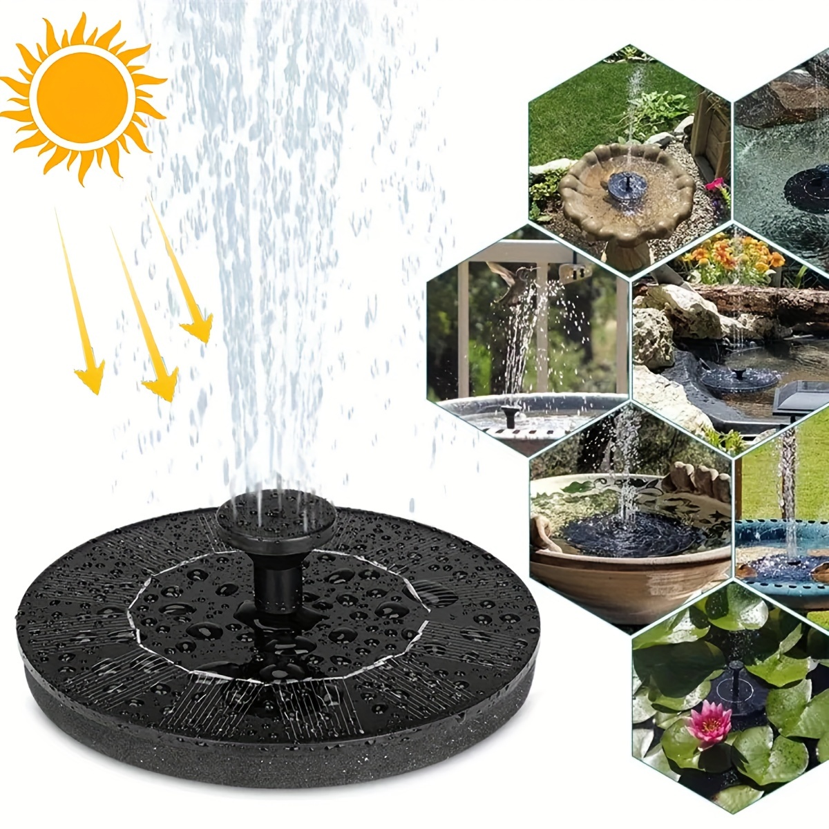 1 fontaine solaire 3,5 W pour bain d'oiseaux, pompe à eau solaire améliorée  avec 6 buses, 4 tubes anti-dérive, batterie intégrée 900 mAh, pour aquarium  de bassin, jardin extérieur (diamètre 7,1 pouces) - Temu Switzerland