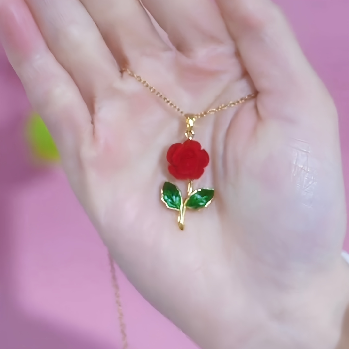 Women's Red Velvet Rose Pendant Necklace