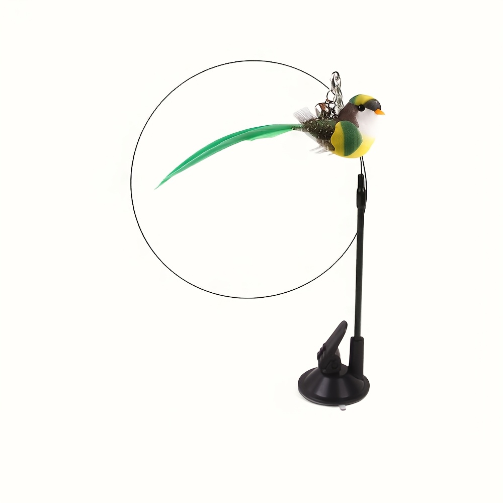 TEMU [customer ] Interactive Bird-shaped Cat Teaser Wand With Suction Cup Base And Bell - Detachable, Polyester For Indoor Play