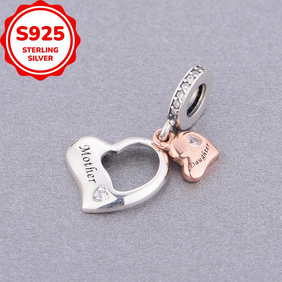 1pc 925 925 Silvery Mom And Daughter Heart Shaped Charms Beads For Charm Making