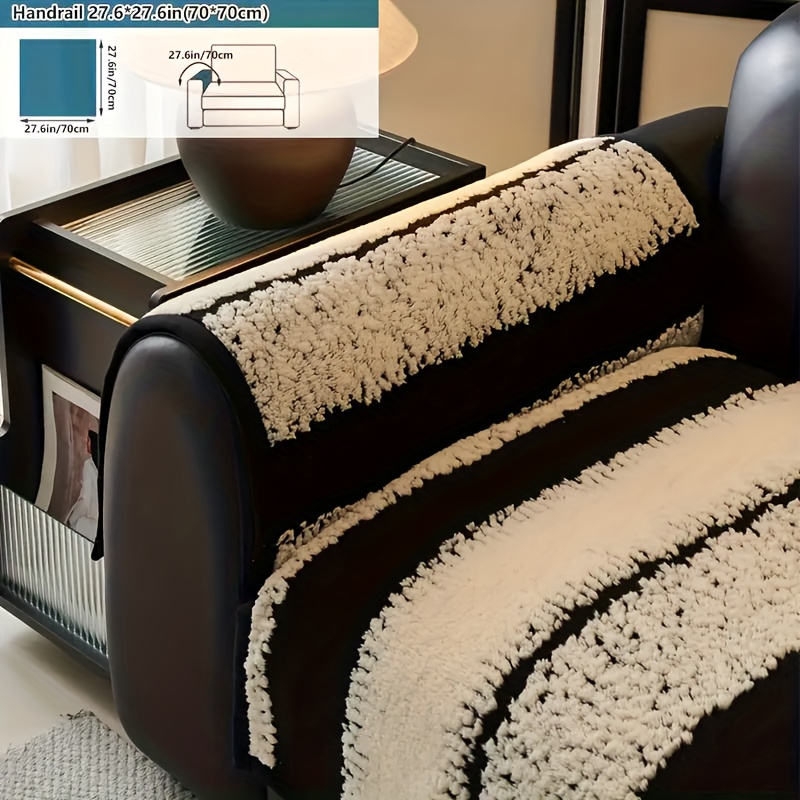 TEMU 1pc Black And White Striped Plush Sofa Cover, Machine Washable, Non-slip, Durable Pet And Child-proof Sofa Cover, Suitable For 1 To Four-seater