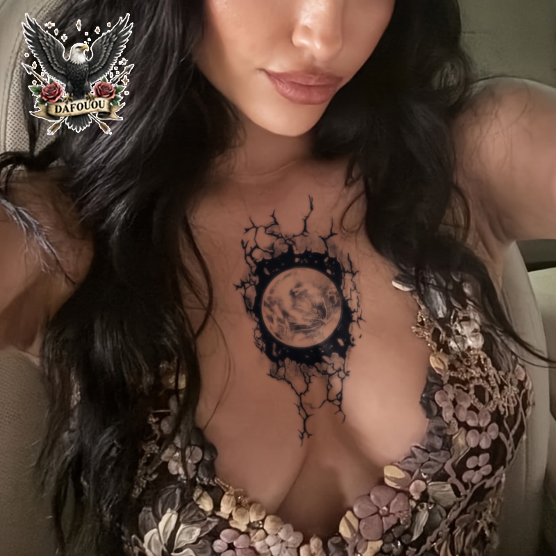 1-Sheet Dafuou Temporary Tattoo - Gothic Body Art with Crack Effect & Mysterious Dark Circle - Long-Lasting Waterproof Tattoo (Up to 5-7 Days) - Non-Toxic, Easy Application & Removal - for Arms, Back, Neck, Legs - Perfect for Gothic, Edgy Events, Themed Parties, Concerts - No Residue, Cosplay Makeup, Bold Statement Piece, Highquality Ink, Artistic Body Decor, Alternative Fashion Lovers