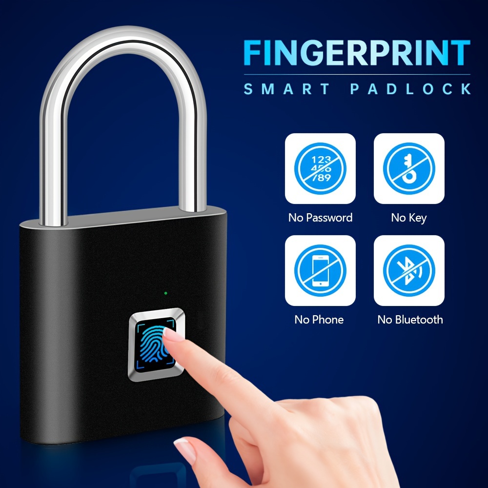 Reconnaissance d'empreintes digitales avancée pour cadenas intelligent - Structure, rechargeable par USB, verrou de sécurité avec technologie d'ouverture par empreinte digitale - un indispensable pour une vie intelligente à la maison et au bureau, convient aux serrures de sac à dos de voyage, aux serrures de entrepôt, Att