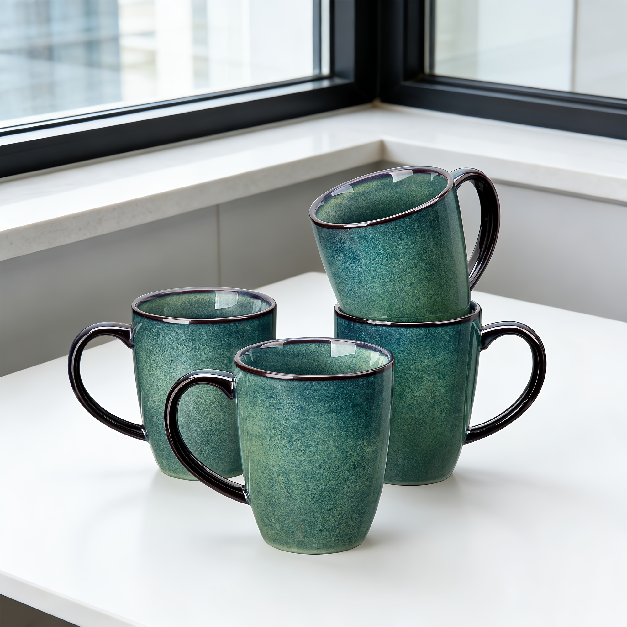 Image of Mug Sets, Coffee Mugs Set Of 4, 12/16 Ounce Mug With Handles, Catering Coffee Cups, Porcelain Mugs Sets For Coffee, Tea, , Milk, Microwave And Dishwasher Safe, Double-sided Color-changing Set