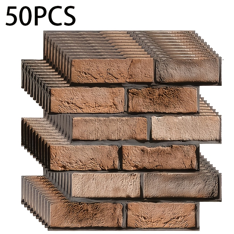 TEMU Lot de 50 panneaux muraux 3D - Texture de brique 3D et amovible et imperméable, convient pour salon, chambre à coucher, hôtel, bureau, etc.,