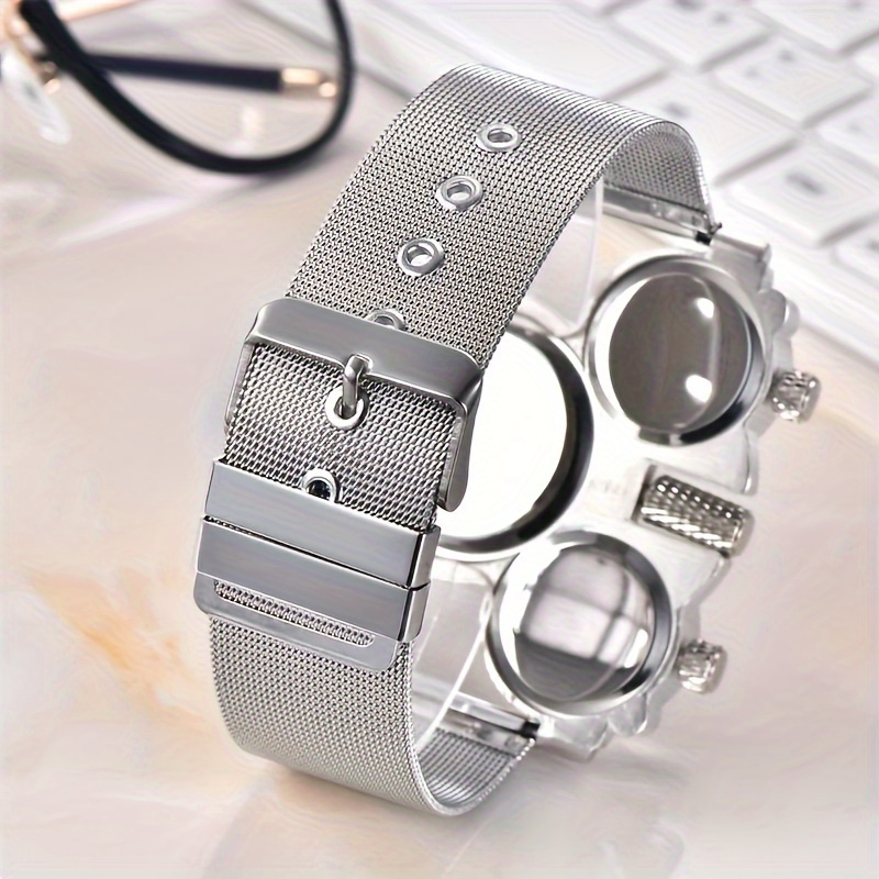 stylish mens quartz watch with   zones stainless steel mesh band water resistant to 30  sports casual wristwatch luxury for smart watches for men details 3