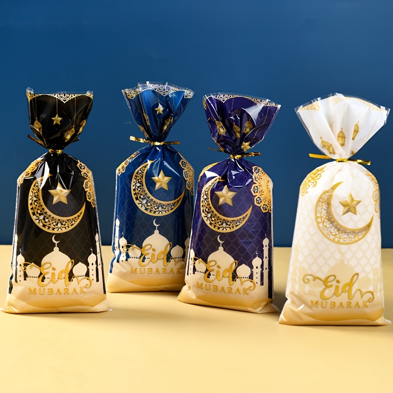 

25/50/100pcs, Eid Candy Bags, 12.5*27.2cm, Castle Black White Blue Gift Bags, Ramadan Decoration For Home, Party Packing Bags, Eid Al-fitr Gifts, Eid Al Decoration