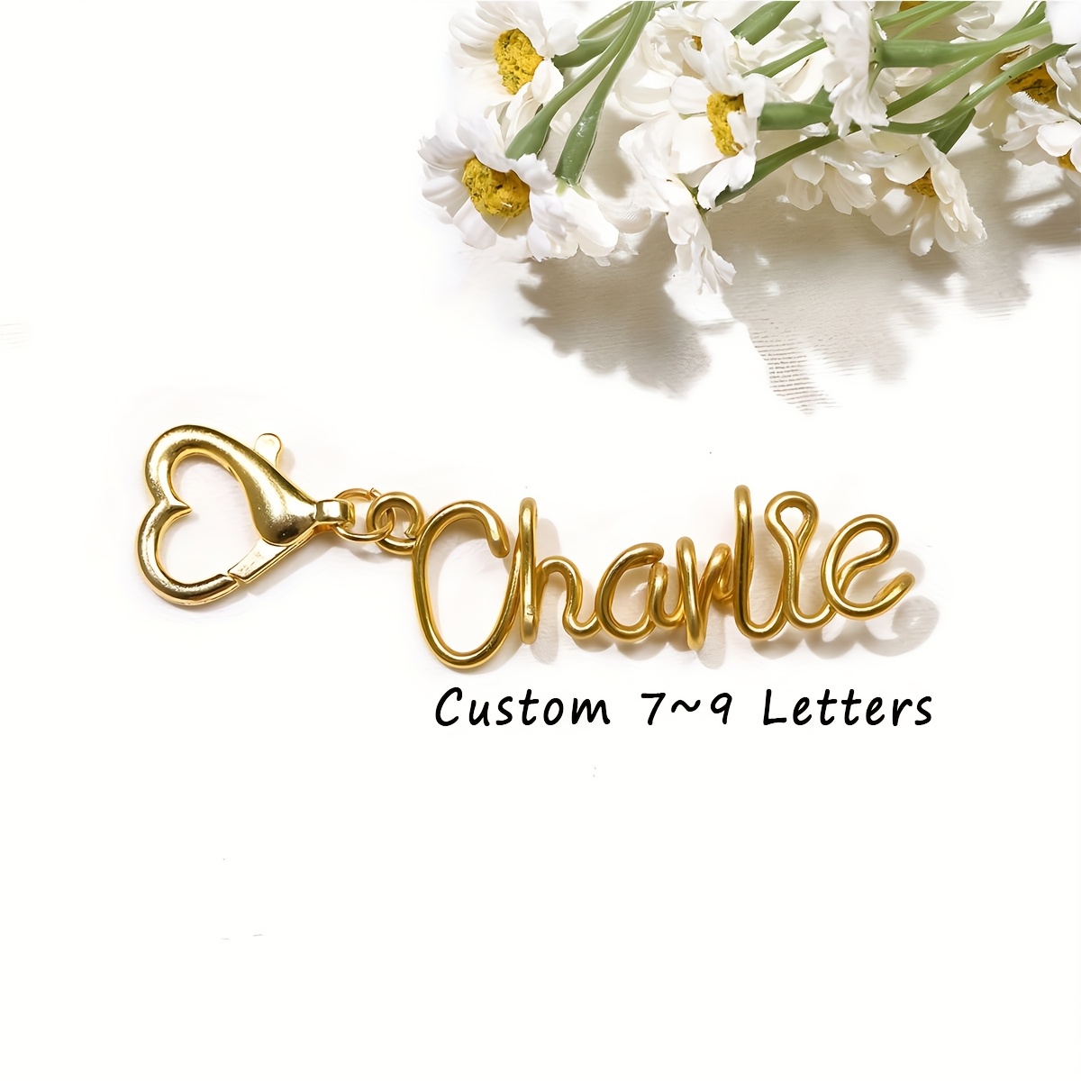 Image of [customized] 1pc Customized Name Keychain With Heart-shaped , Personalized Bag Charm, Wallet Charm, Name Letter Key Ring, Backpack Tag, Letter Gift (2 Colors)