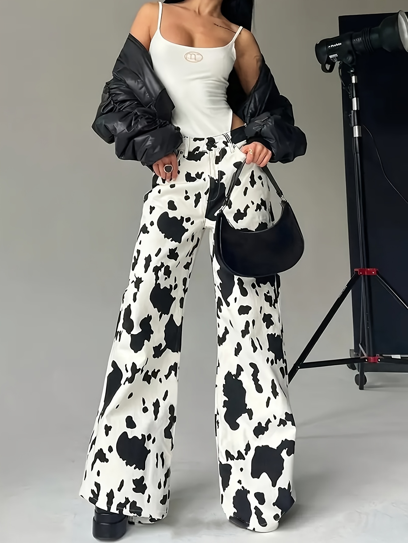 Cow Print Loose Wide Leg Pants