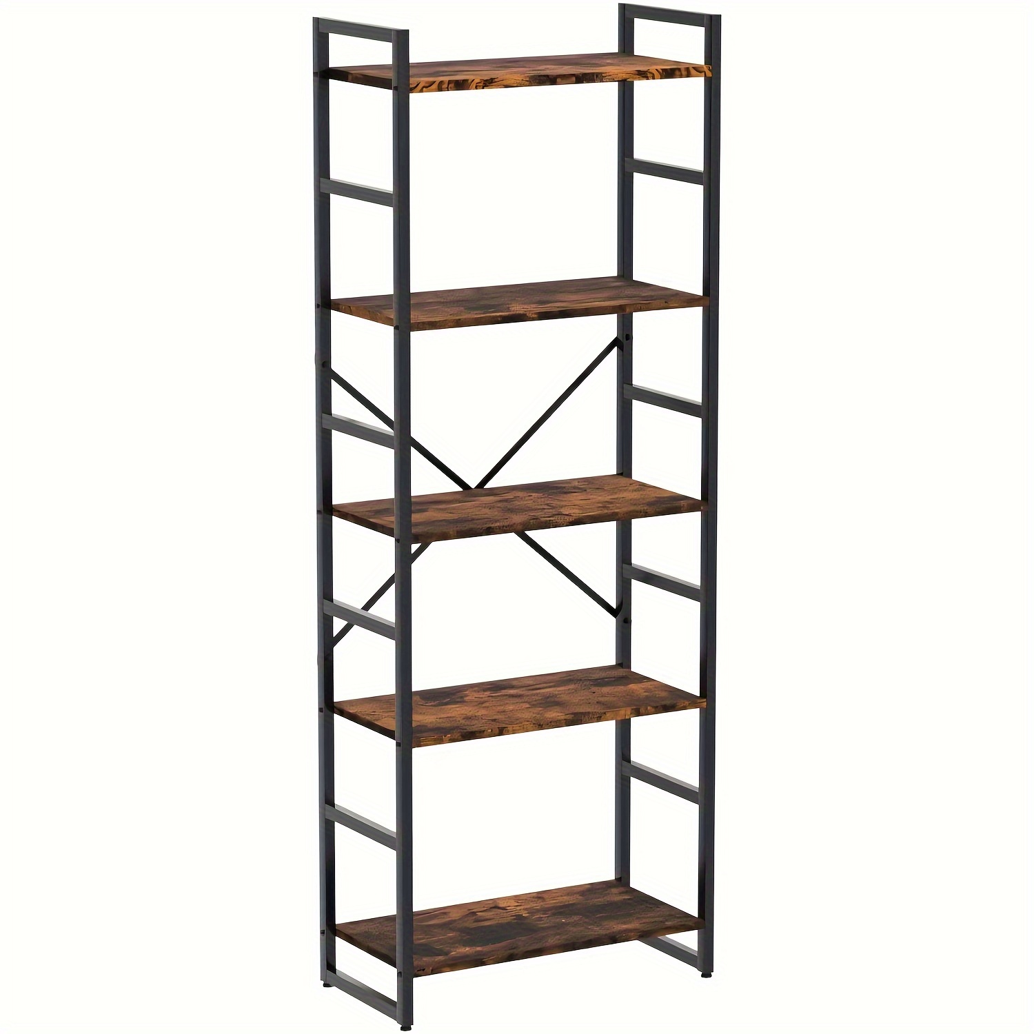 

5 Tier Bookshelf, Rustic Brown Small Bookcase, Book Organizers And Storage, Metal Small Bookcase, Home Decor, For Living Room, Bedroom, Kitchen Organization And Decoration, Christmas Decoration