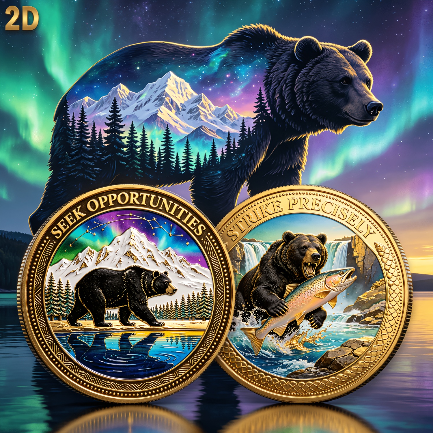 TEMU 1 pièce, 2D, Ours noir de et , pièce ours , paysage naturel et de , pièce commémorative créative et , sur la , investissement d'entreprise et
