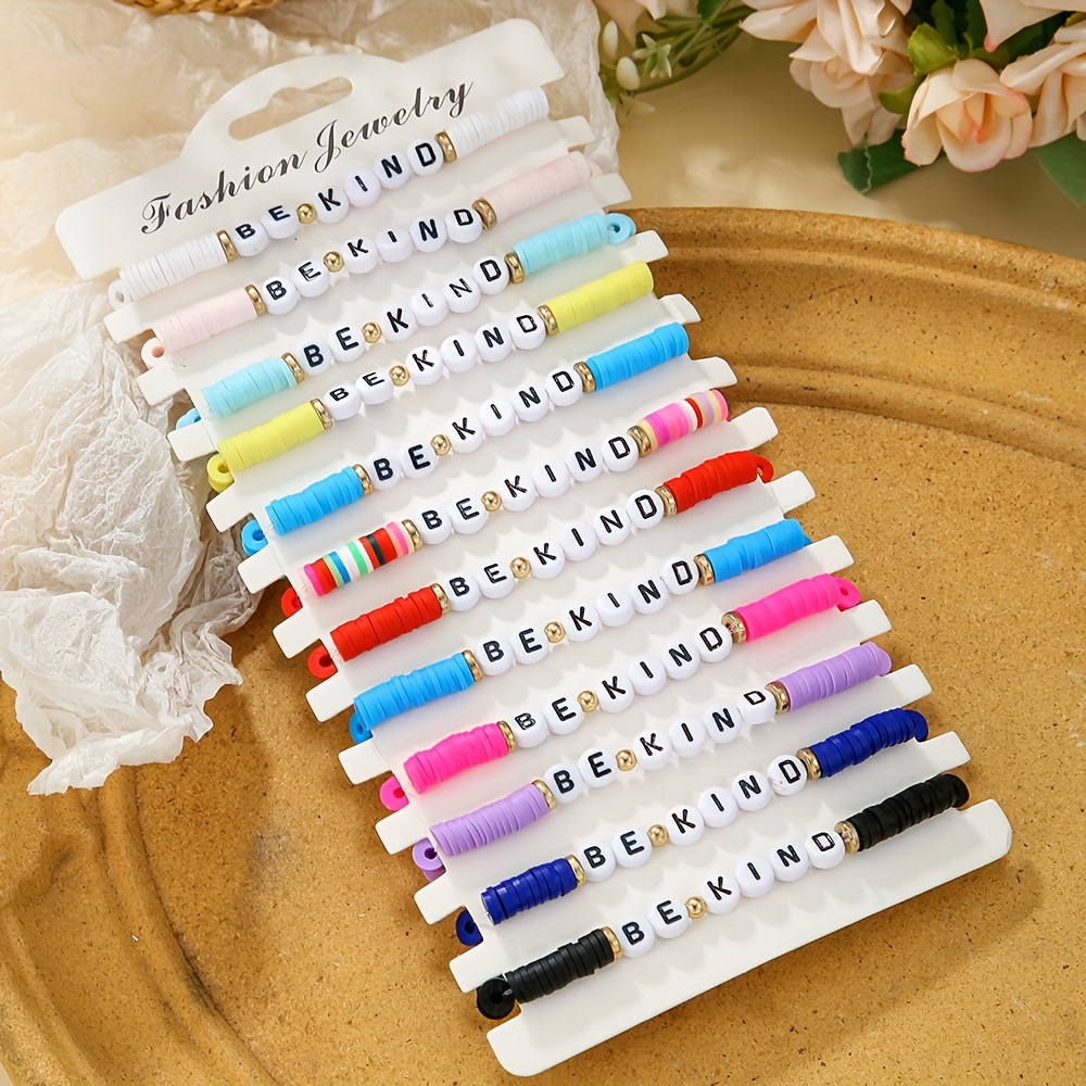 TEMU 12/set Bohemian Style Soft Clay Bracelet Be Kind Letter Bracelet Set Stacking Friendship Bracelet Best Gift For And Girlfriends