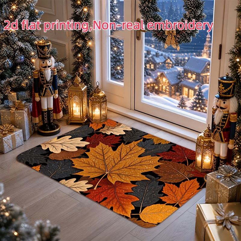 TEMU 1 pièce, Paillasson d'entrée à impression 2D à plat, Motif de feuille d'érable d'automne, Tapis coloré antidérapant lavable en machine, Convient