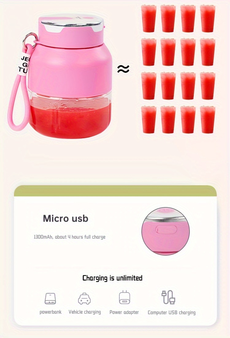 portable mini juicer cup with usb charging 1300mah rechargeable battery multi   squeezer for   details 8