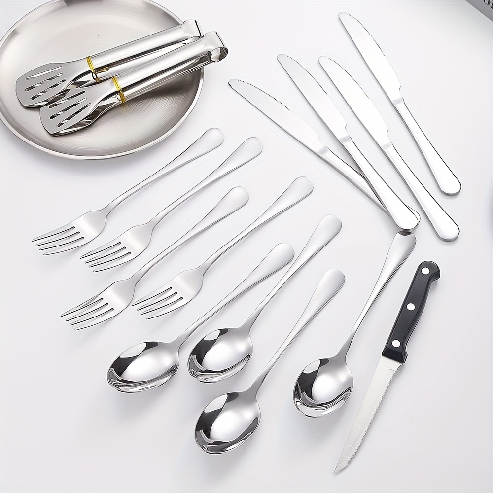 27pcs portable durable outdoor picnic tool set stainless steel high quality tableware with dinner knife forks plates soup spoon coffee spoon chopsticks tablecloth straw set bottle opener cleaning cloth clips and storage bag reusable dishwasher safe suitable for outdoor travel hiking backpacking picnic camping party   etc Product details 4