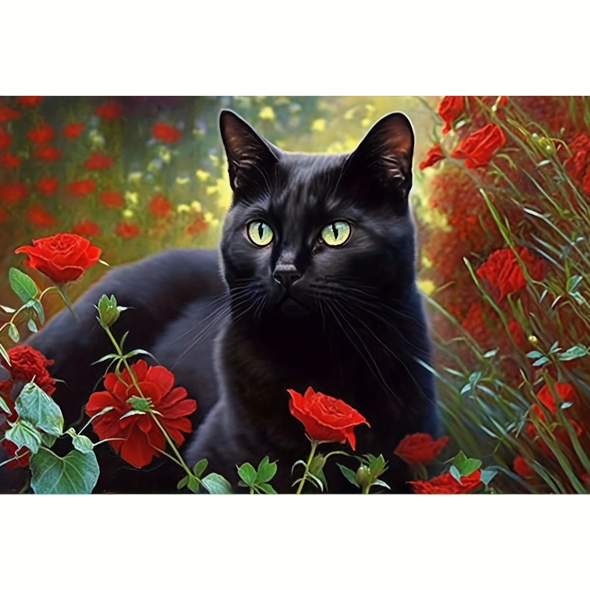 

1pc Flower Jungle Black Cat Pattern Rhinestone Painting Set, 5d Diy Acrylic Full Round Rhinestone Inlaid Painting Paint By Number, Handmade Set, Holiday Party Frameless (20x30cm/7.87x11.8inch)