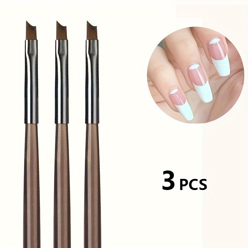 

3 Pcs Professional Nail Art Brushes - French Crescent Nail Pen For Uv Gel & Acrylic Painting, Nail Design Accessories, Unscented