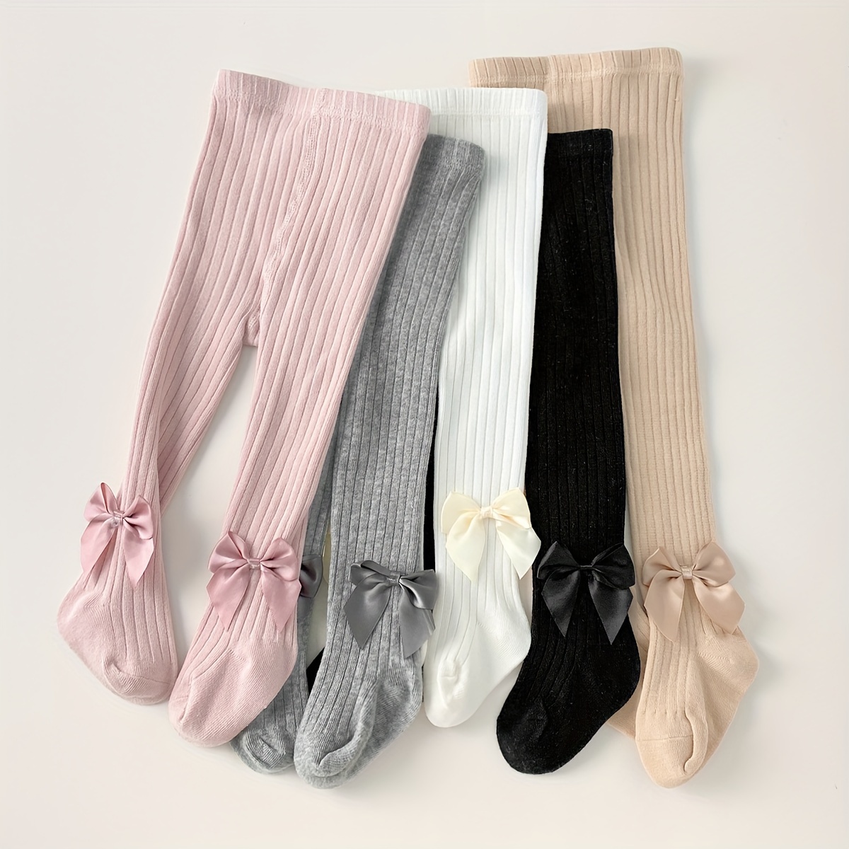 

5 Pieces Of Girl's Simple Bow Knot Pantyhose, Thin Breathable Comfy Socks For Dance Outside Wearing