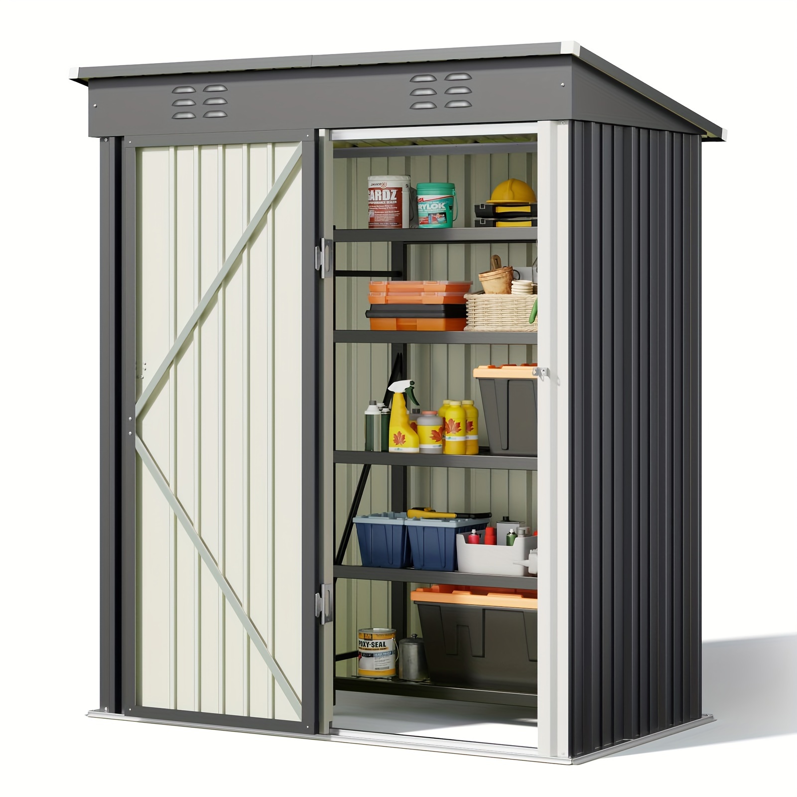 Image of Metal Tool Shed, Outdoor Storage Shed, Garden Shed, Galvanised Steel Tool Shed, Garden Shed For Backyard, Patio, Lawn, 180 X 162 X 95cm, Removable & Temporary For Backyard, Patio, Garden Organization
