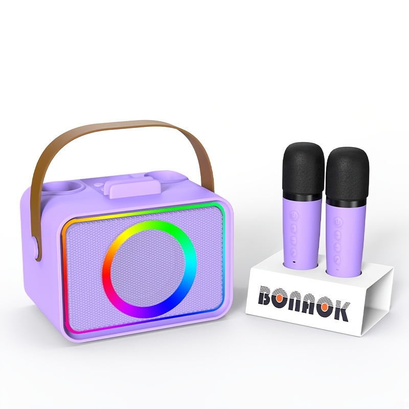 TEMU Machine de karaoké, système de sonorisation portable avec deux fil, enceinte de fête à LED, prend en charge USB/TF/AUX, design moderne, commande