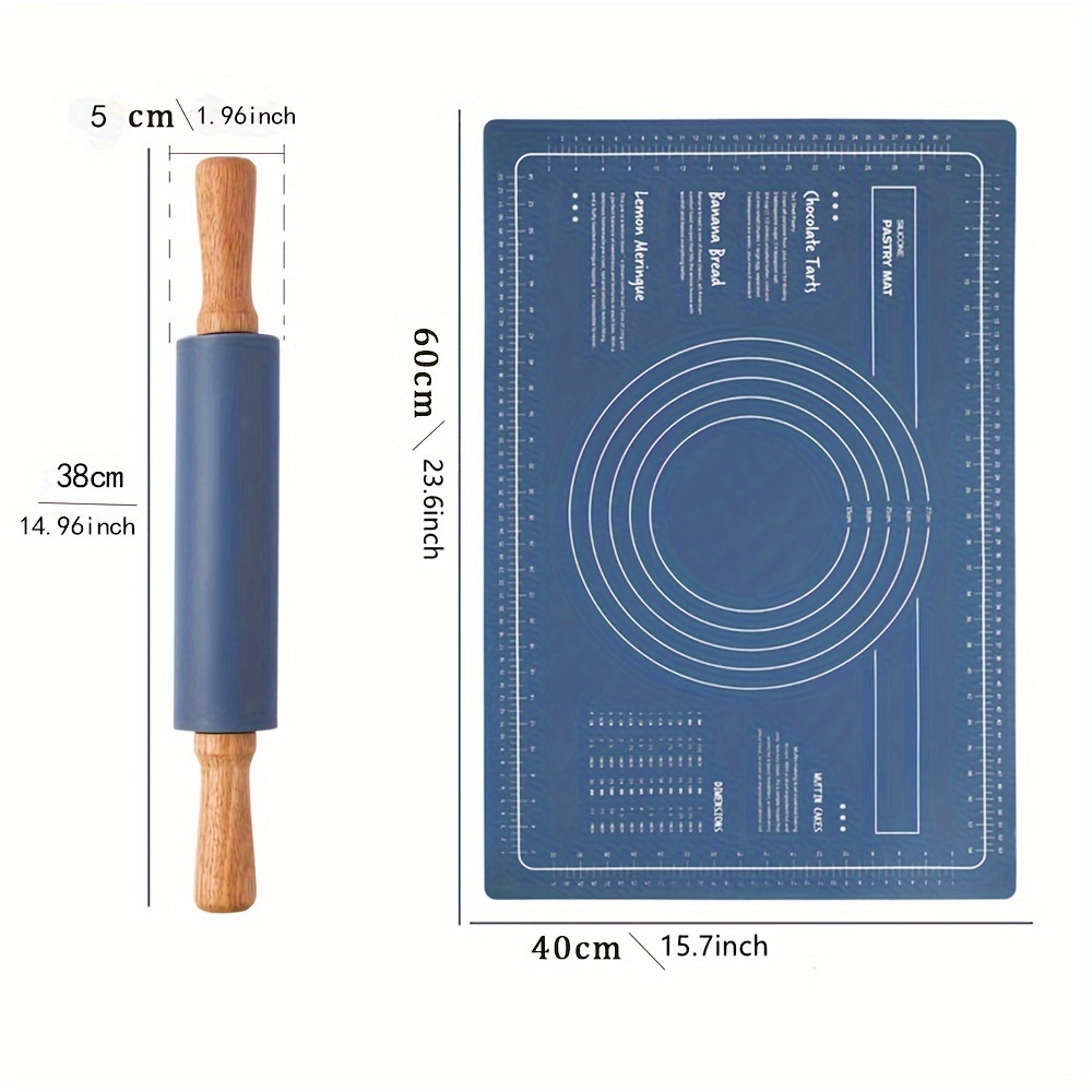silicone rolling pin and baking mat set for baking pizza making dough pasta flour stick and silicone baking mat for rolling and measuring details 2