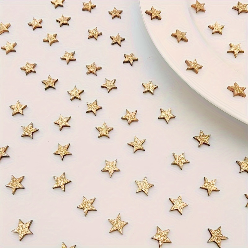 

100-pack Wooden Star Decorations For Home & Party - Dual-sided Golden Christmas Stars, Wood Craft Supplies For General Occasion, No Electricity Needed, Featherless