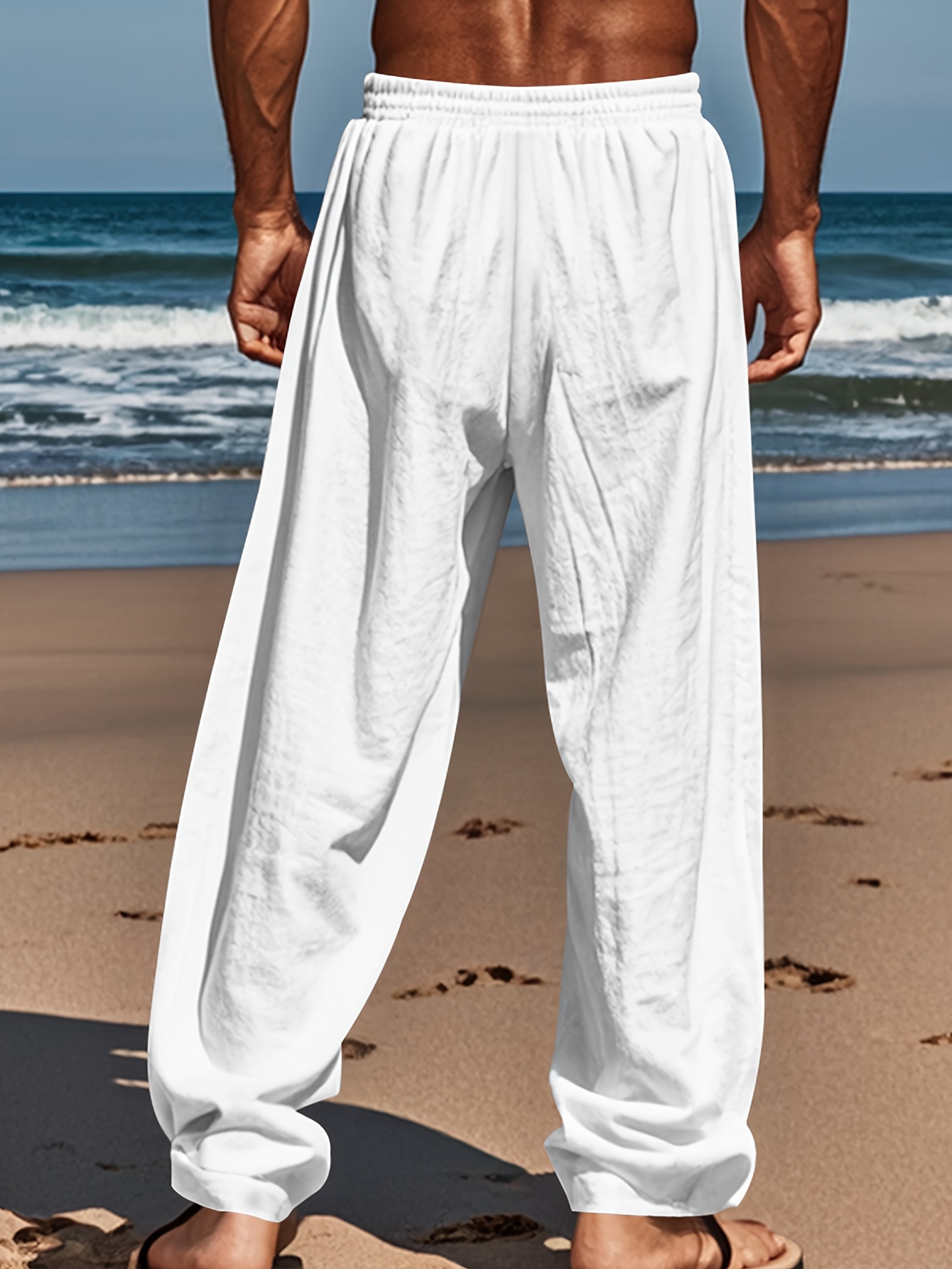 Men's Linen Pants - Non-Stretch Formal Pants, Elastic Drawstring Waist, Loose Fit Trousers for Beach, Office, Parties - Machine Washable Casual Formal Attire for s &