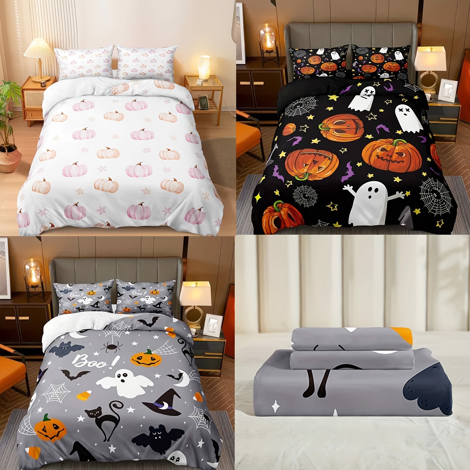 

Jit3pcs Halloween Bedding Set, Polyester Duvet Cover With Pillowcases, 85gsm, , Star Pumpkin Lanterns, Grey Base, Multiple Sizes, Machine Washable, Zipper Closure, No Filler, Seasonal All-year Use