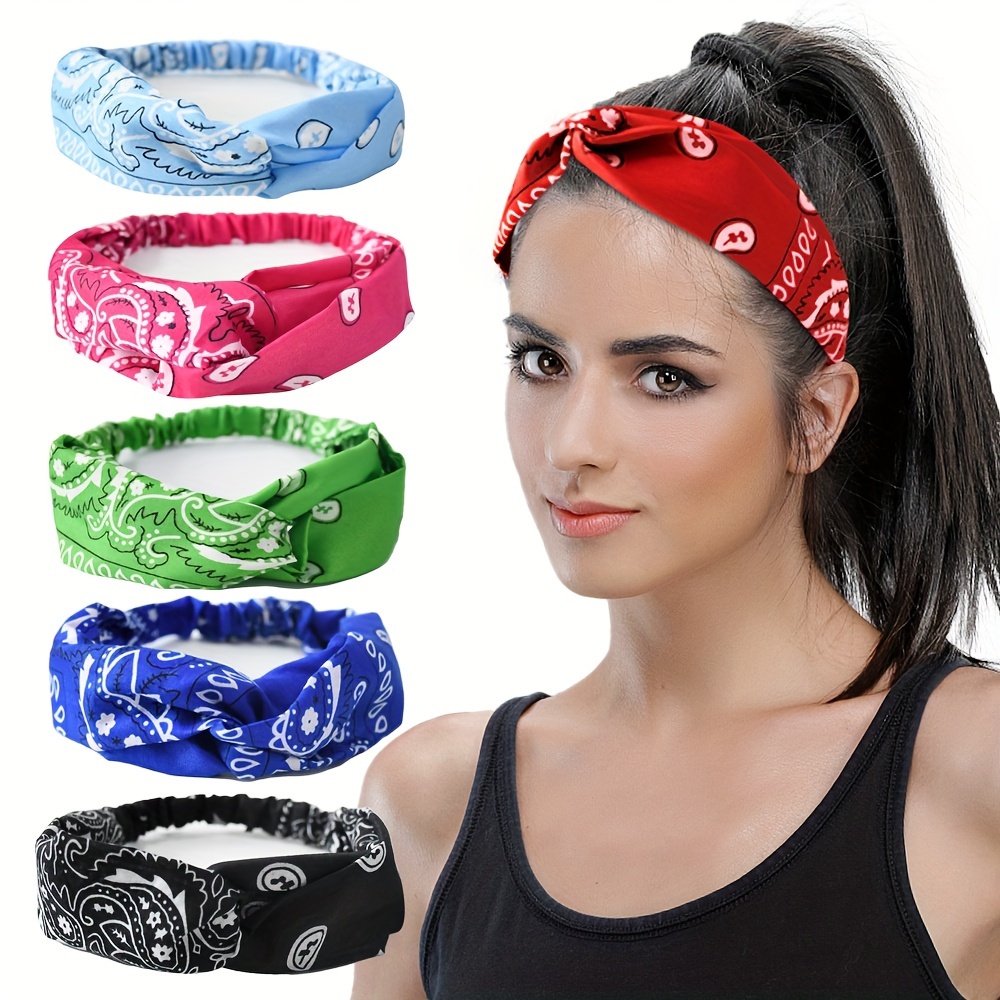 

6pcs Boho Elastic Headband, Stylish Knot-tied Headband, Cashew Flower Polyester Elastic Headband For Men And Women