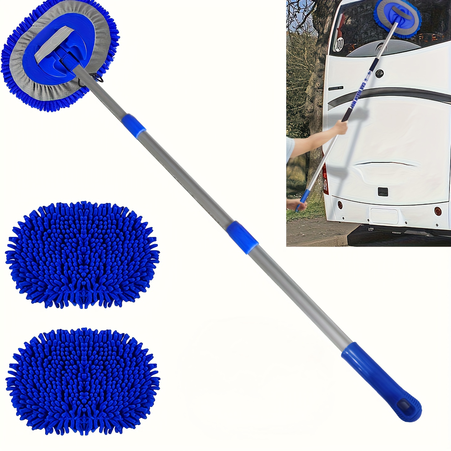 E-shop 3er-Set Autowaschbürste Mopp 160.02Cm Langer Griff Ausziehbarer Reinigungshandschuh für Wohnwagen SUV RV LKW Van Reifen Fenster Rad Dach Detail