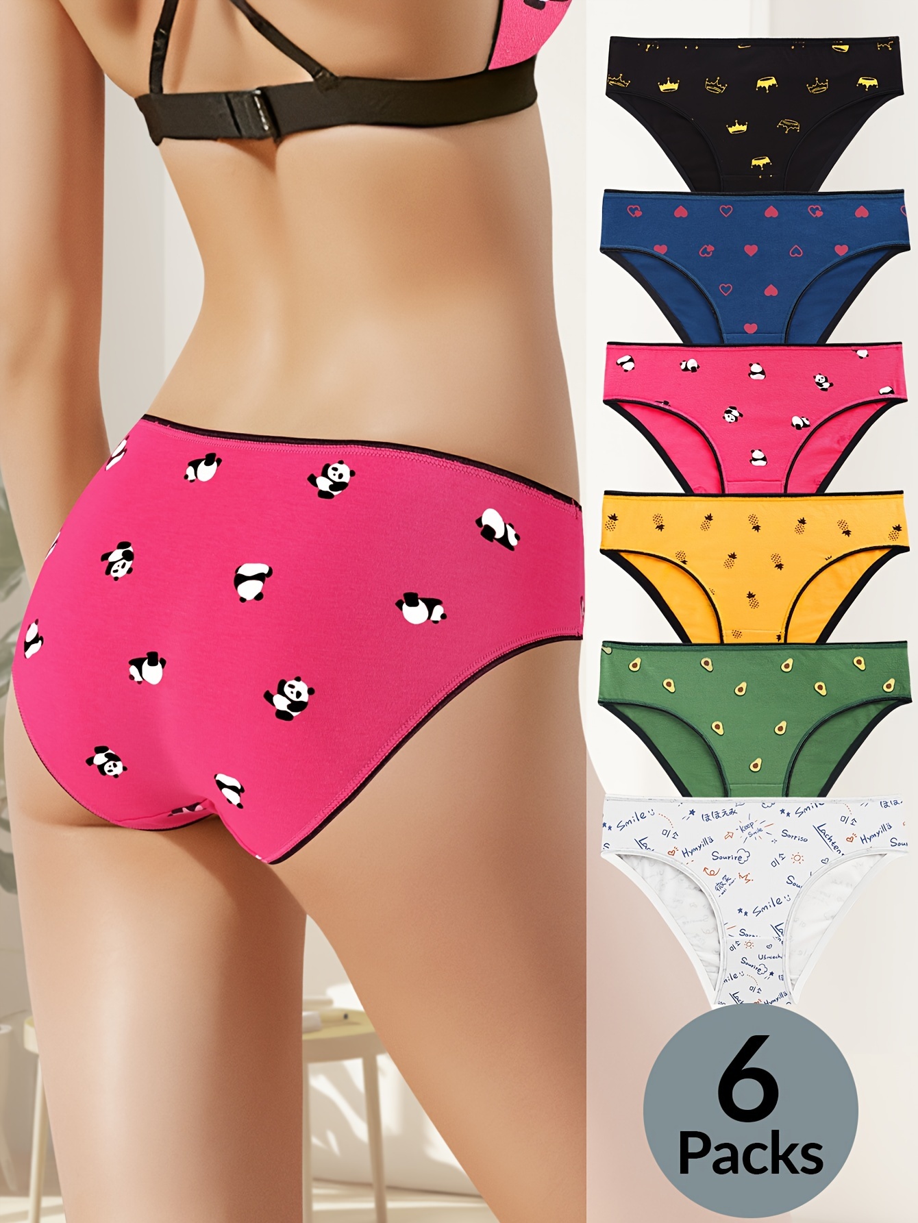 Cartoon Print Bikini Panties Comfy Cute Stretchy Skin - Temu