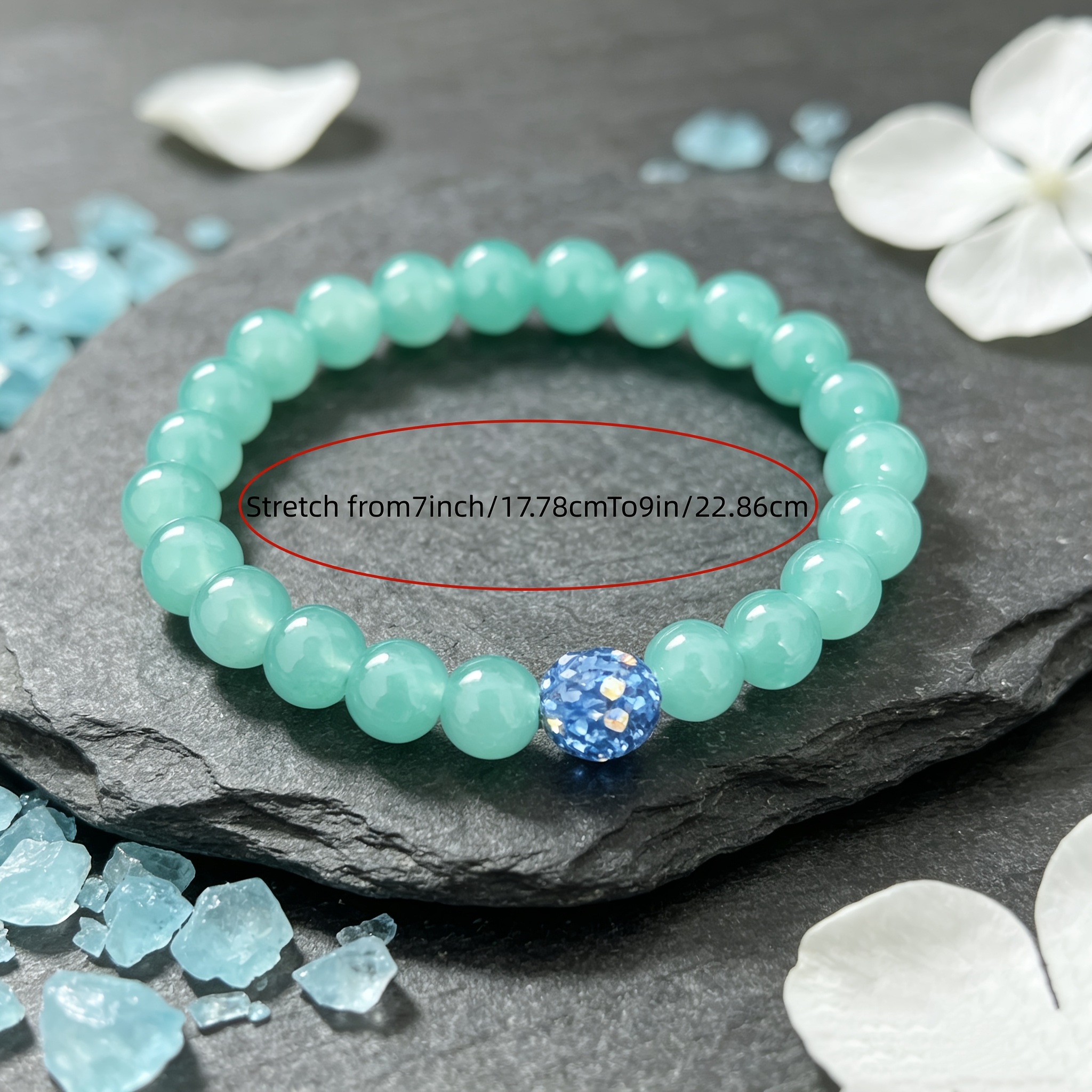 Light Green Imitation Jade Round Bead Stretch Bracelet