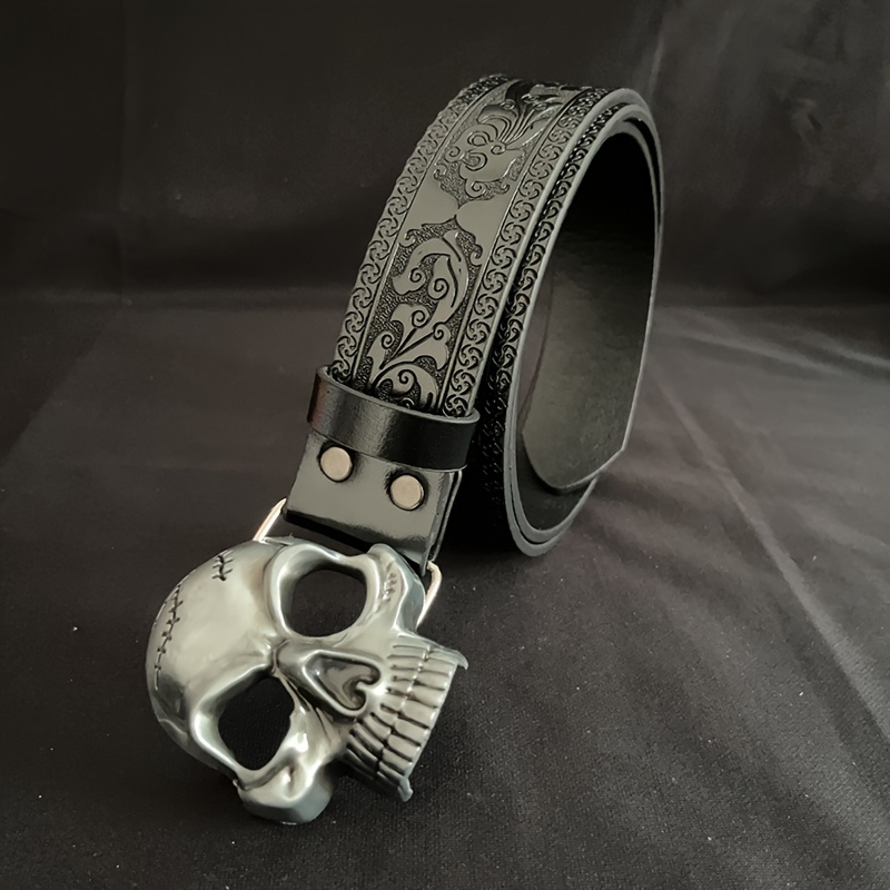E-shop Herren Gothic PU-Leder Gürtel mit Totenkopf-Schnalle - Y2K Edgy Schnalle geeignet für Kostümpartys, & Festliche Anlässe - Herrenmode Accessoire