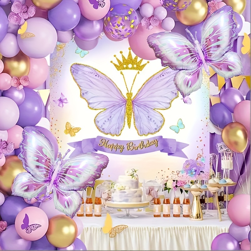 

103-piece Pastel Purple Balloon Garland Kit With 3d Rose Gold Butterfly Stickers - Perfect For Baby Showers, Birthdays, Valentine's Day, Bridal & Bachelorette Parties - Includes Curling Ribbon
