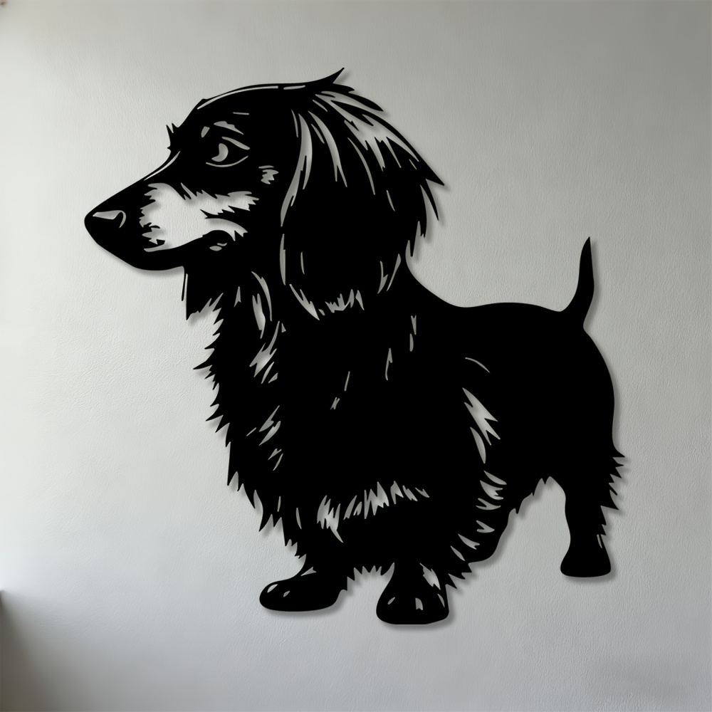 TEMU 2d Flat - 1pc 2d Long-haired Dachshund Metal Wall Art | Deco Wall Sculpture, Perfect For Living Room, Bedroom, Office Decoration, Wall Mount, No